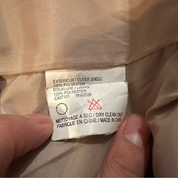 Utex Design Long Trench Coat Lightweight Lined Belt Tan Padded Shoulders Sz 16 - Picture 13 of 16